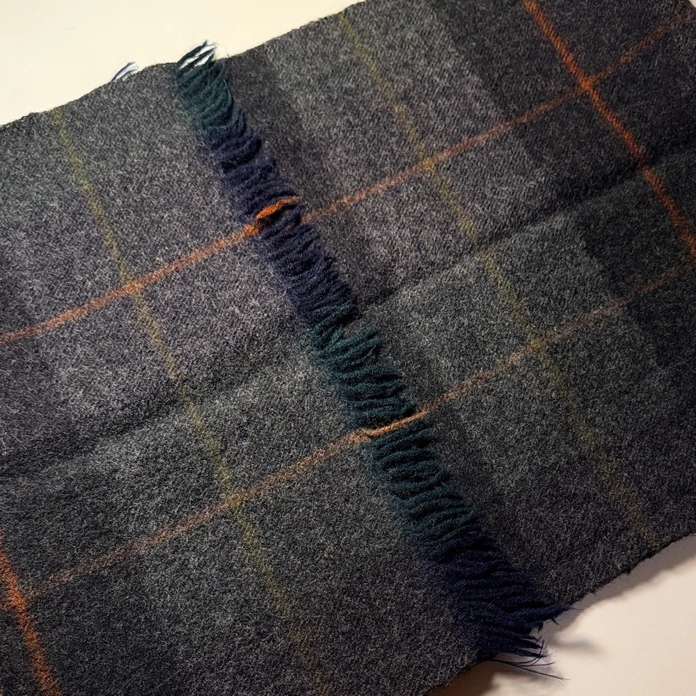Plaid Wool Scarf with Fringe
